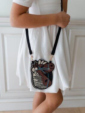 NWT Beaded Equestrian Horse Crossbody Purse Chestnut Pony Western Bag